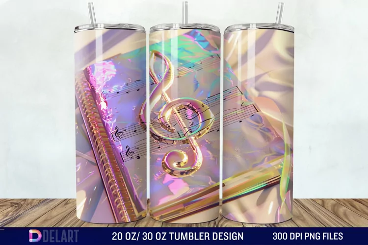 3D Vintage Journal Music Note Tumbler Wrap