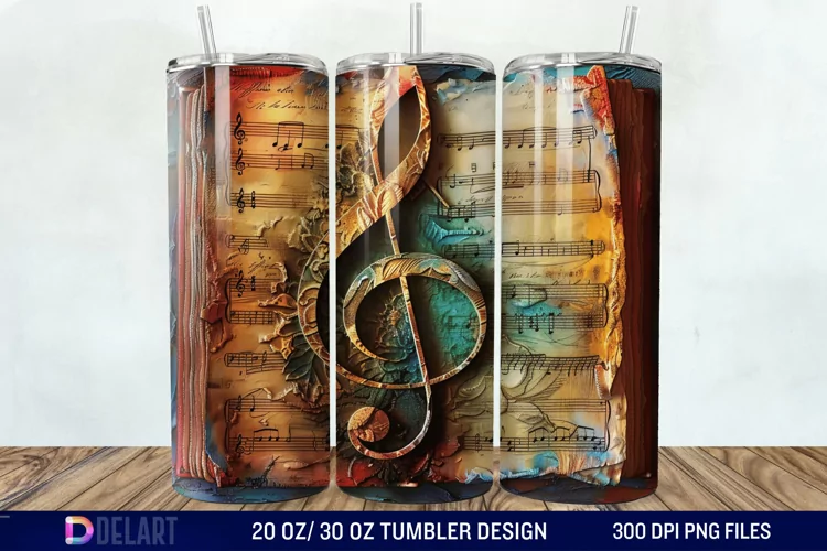 3D Vintage Journal Music Note Tumbler Wrap