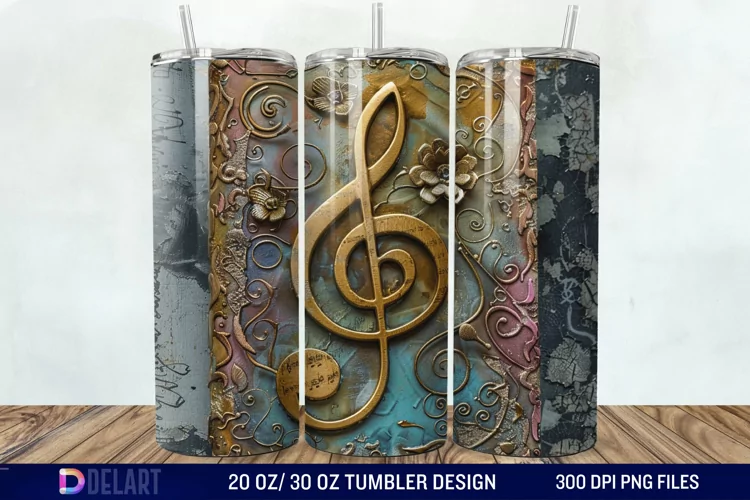3D Vintage Journal Music Note Tumbler Wrap