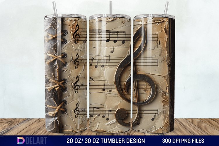 3D Vintage Journal Music Note Tumbler Wrap example image 1