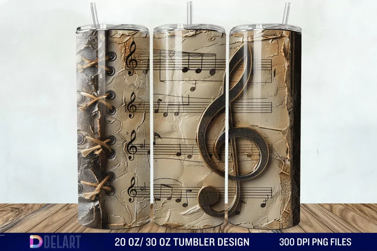 3D Vintage Journal Music Note Tumbler Wrap