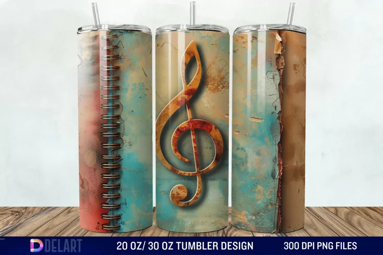 3D Vintage Journal Music Note Tumbler Wrap