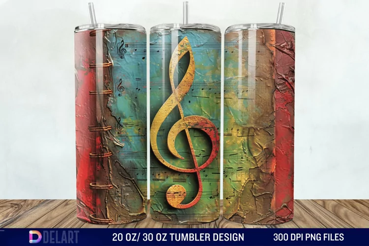 3D Vintage Journal Music Note Tumbler Wrap