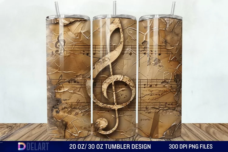3D Vintage Journal Music Note Tumbler Wrap