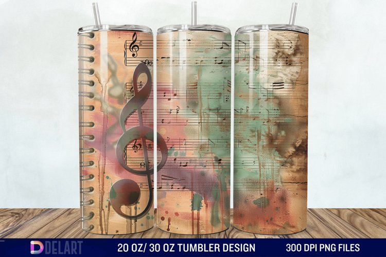 3D Vintage Journal Music Note Tumbler Wrap example image 1