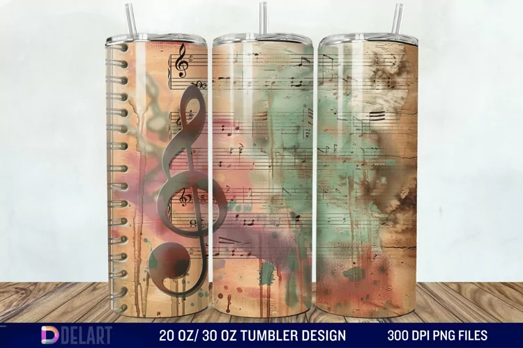 3D Vintage Journal Music Note Tumbler Wrap