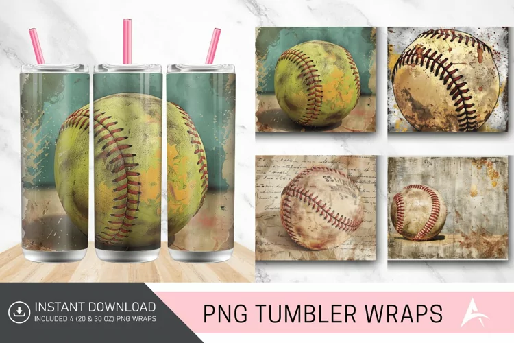 3D vintage Softball Tumbler wrap