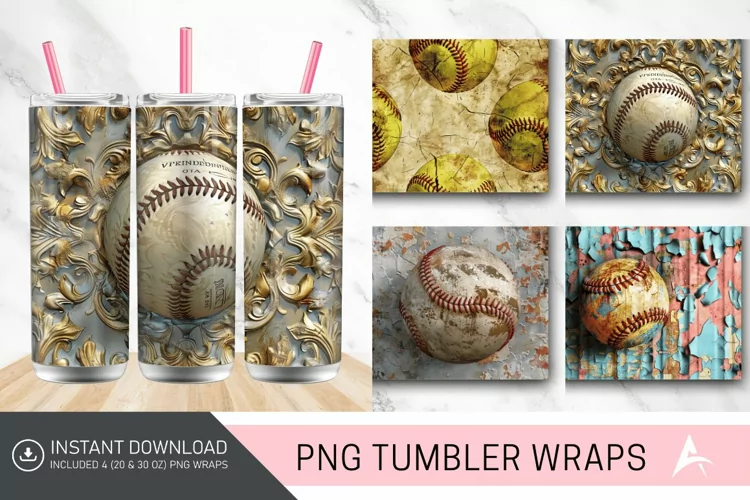 3D vintage Softball Tumbler wrap
