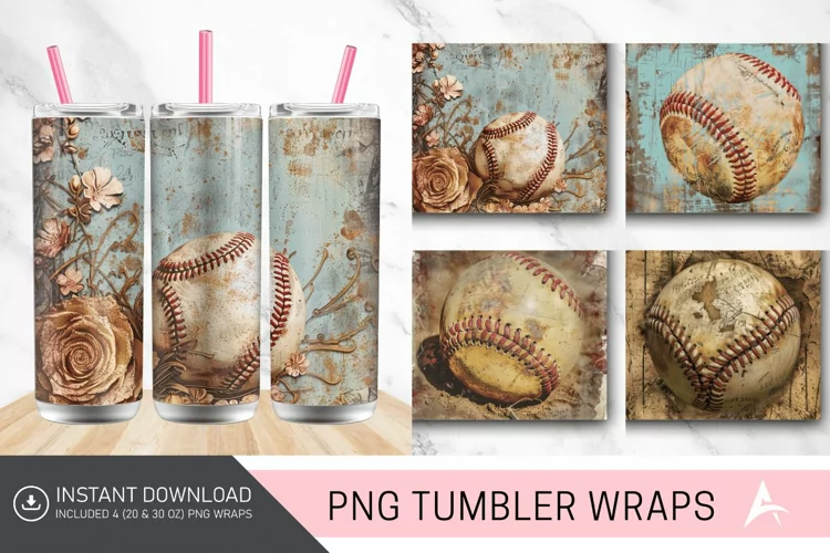 3D vintage Softball Tumbler wrap