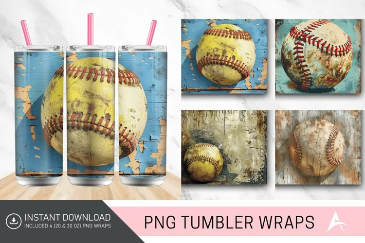 3D vintage Softball Tumbler wrap