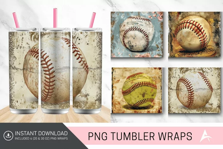 3D vintage Softball Tumbler wrap