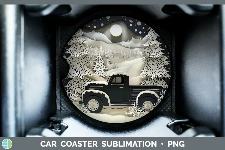 3D Vintage Truck Car Coaster Sublimation Designs