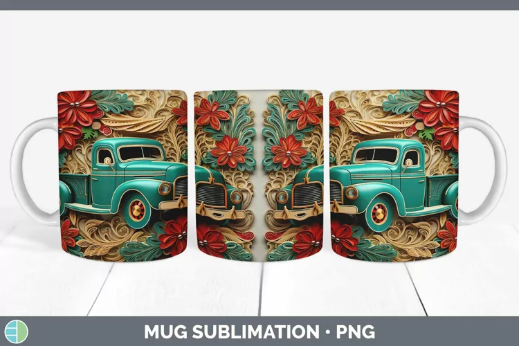 3D Vintage Truck Mug Wrap | Sublimation Coffee Cup Designs