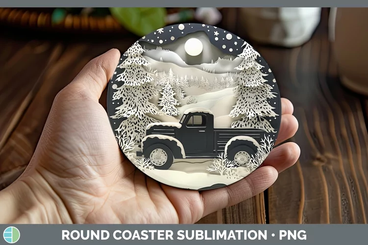 3D Vintage Truck Round Coaster Sublimation Coaster Designs