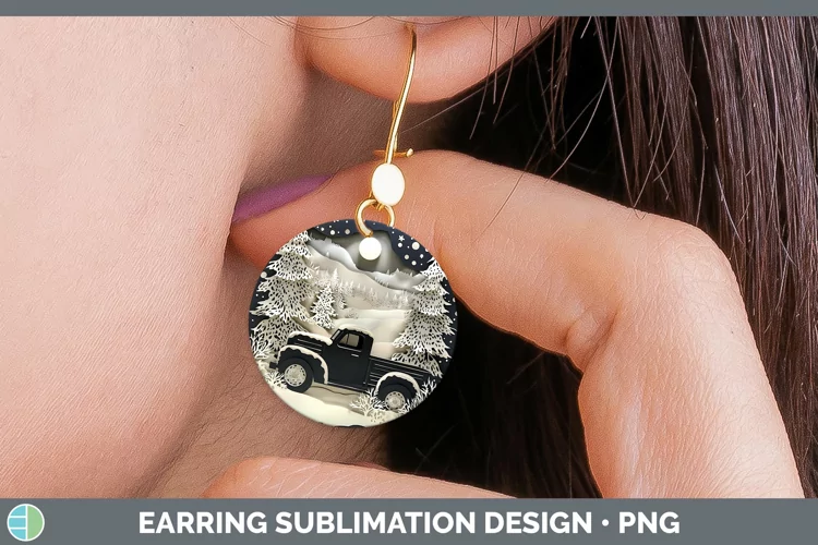 3D Vintage Truck Round Earrings Sublimation Earrings Designs
