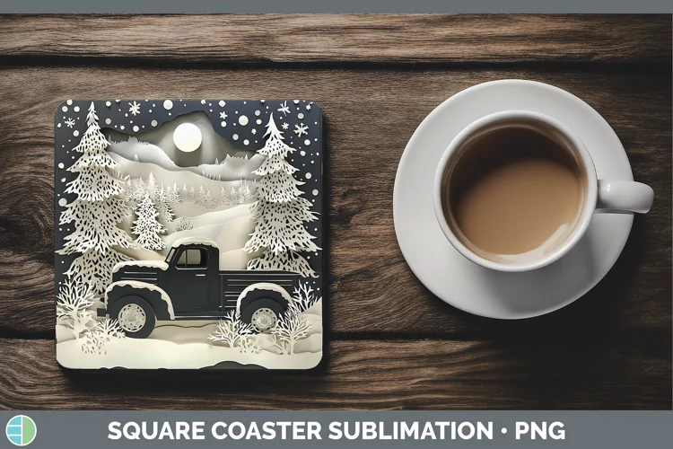3D Vintage Truck Square Coaster Sublimation Coaster Designs