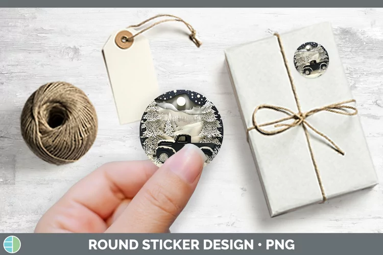 3D Vintage Truck Stickers | Round Labels Designs