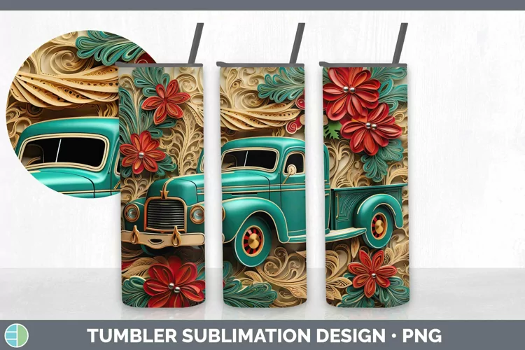 3D Vintage Truck Tumbler | Sublimation 20 oz Skinny Tumbler