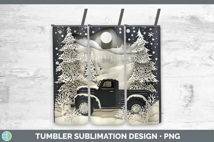 3D Vintage Truck Tumbler Sublimation 20 oz Skinny Tumbler De