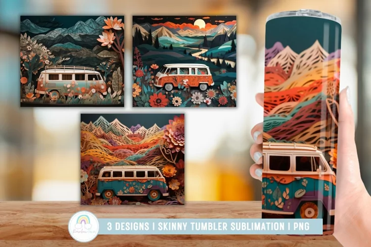 3D Vintage Van Tumbler Sublimation I 3D Tumbler Wrap