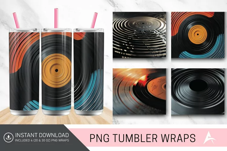 3D Vintage Vinyl Record Groove Tumbler wrap
