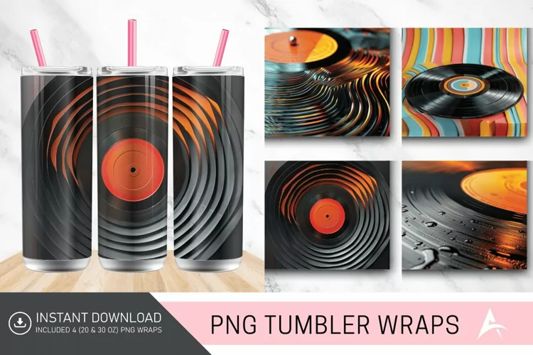 3D Vintage Vinyl Record Groove Tumbler wrap