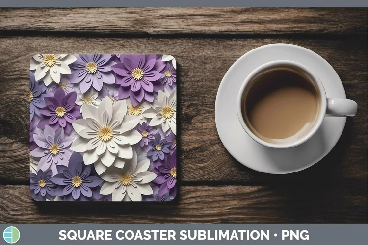 3D Violet Square Coaster | Sublimation Coaster Designs