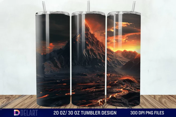 3D Volcano Mountains Tumbler Wrap