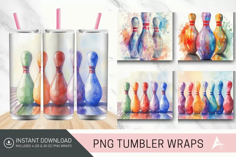 3D Watercolor Bowling Pins Tumbler Wrap