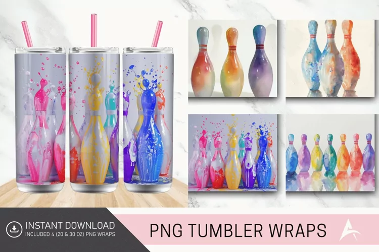 3D Watercolor Bowling Pins Tumbler Wrap