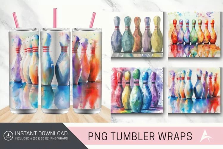 3D Watercolor Bowling Pins Tumbler Wrap