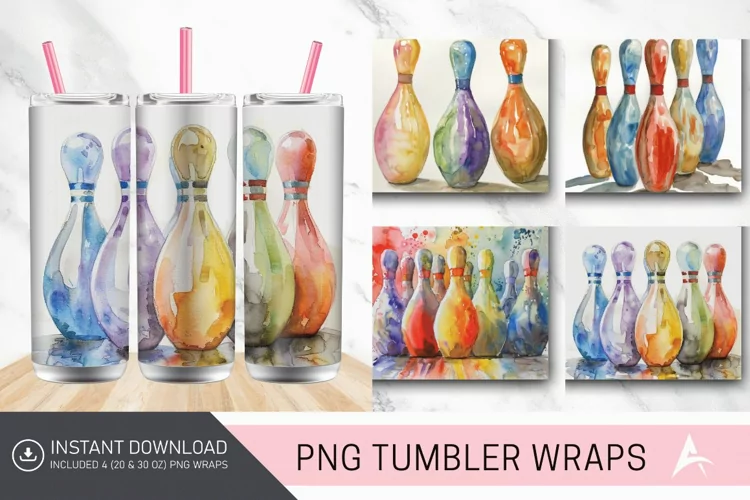 3D Watercolor Bowling Pins Tumbler Wrap