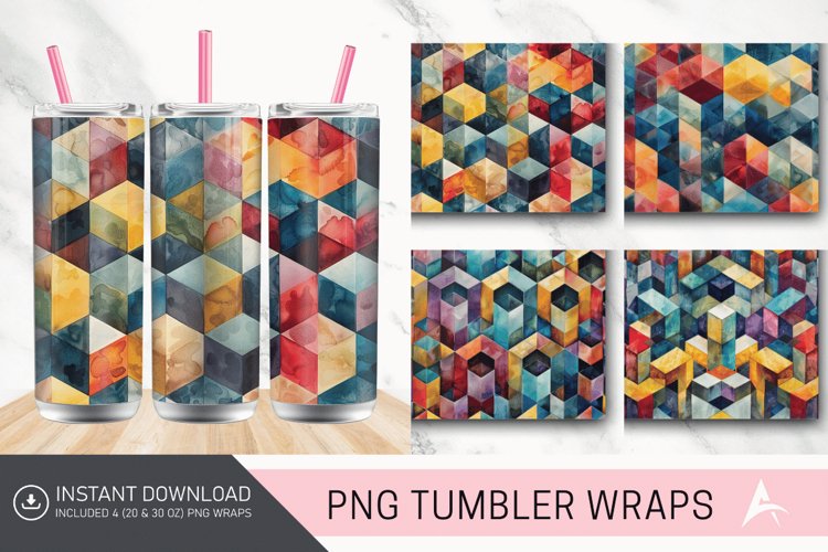 3D Watercolor Geometrical Pattern Tumbler wrap