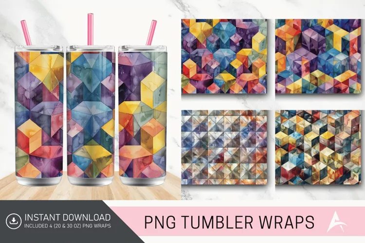 3D Watercolor Geometrical Pattern Tumbler wrap
