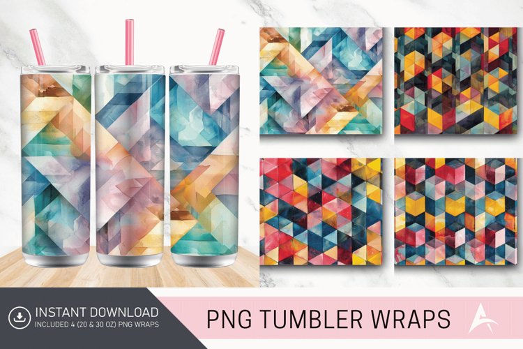 3D Watercolor Geometrical Pattern Tumbler wrap