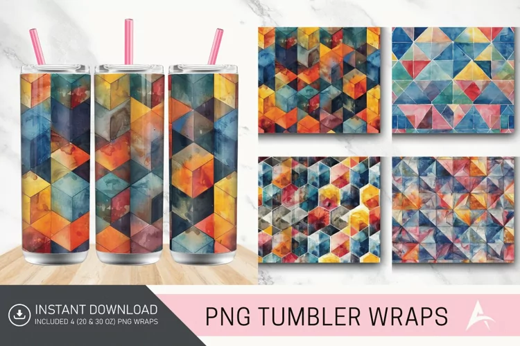 3D Watercolor Geometrical Pattern Tumbler wrap