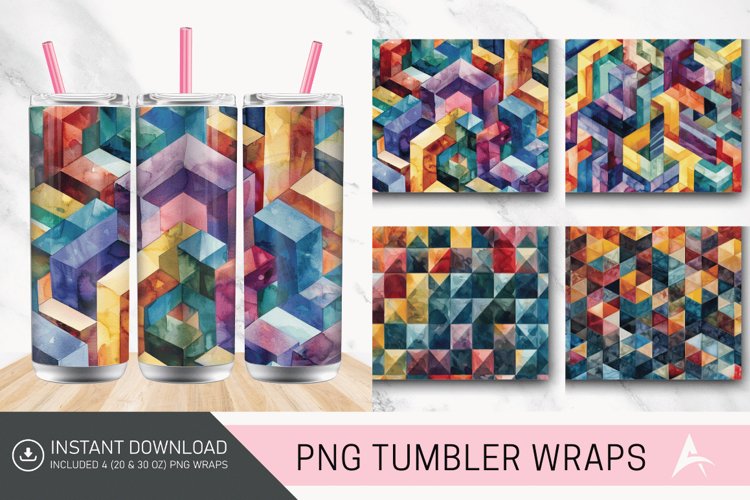 3D Watercolor Geometrical Pattern Tumbler wrap