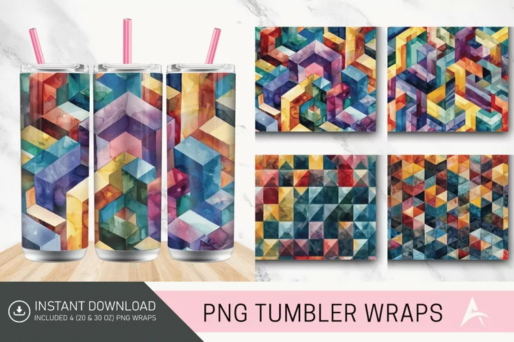 3D Watercolor Geometrical Pattern Tumbler wrap