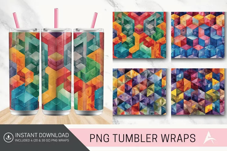3D Watercolor Geometrical Pattern Tumbler wrap