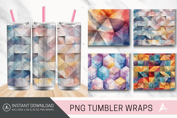 3D Watercolor Geometrical Tumbler Wrap example image 1