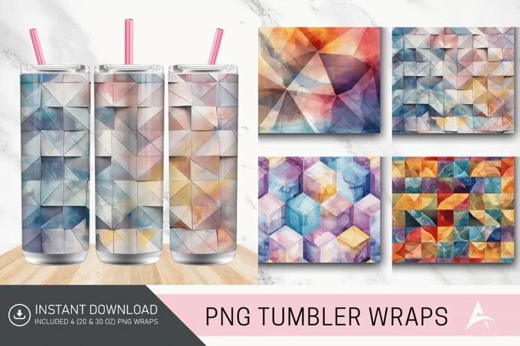 3D Watercolor Geometrical Tumbler Wrap