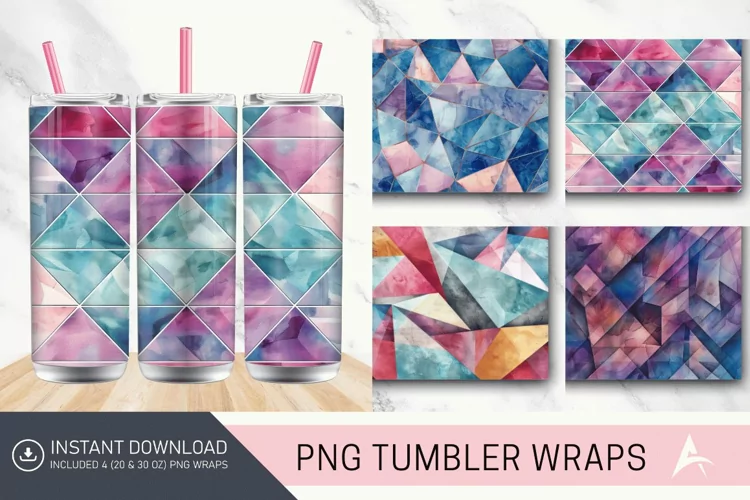 3D Watercolor Geometrical Tumbler Wrap