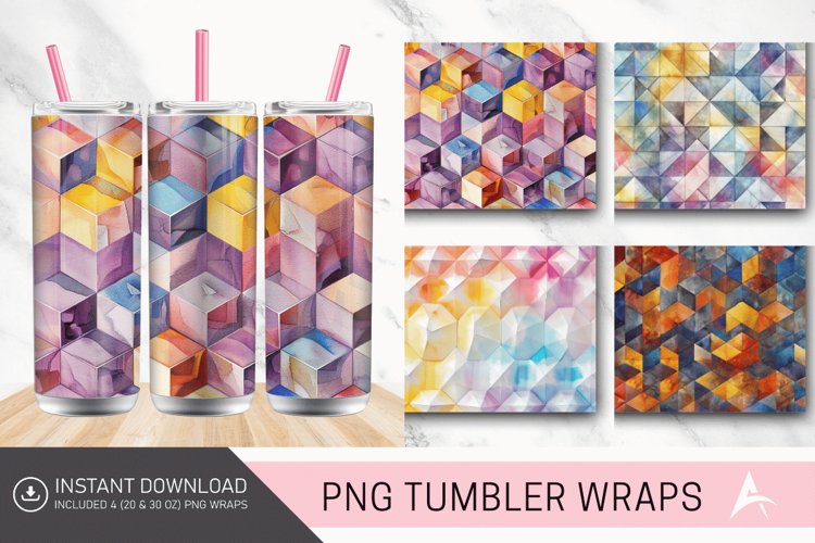 3D Watercolor Geometrical Tumbler Wrap