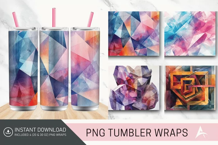 3D Watercolor Geometrical Tumbler wrap