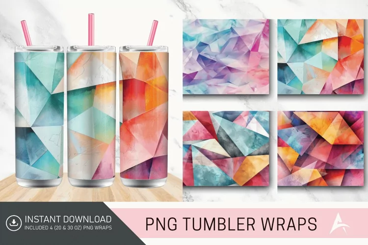 3D Watercolor Geometrical Tumbler wrap