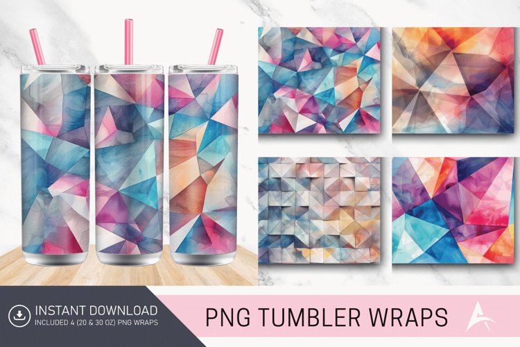 3D Watercolor Geometrical Tumbler wrap example image 1