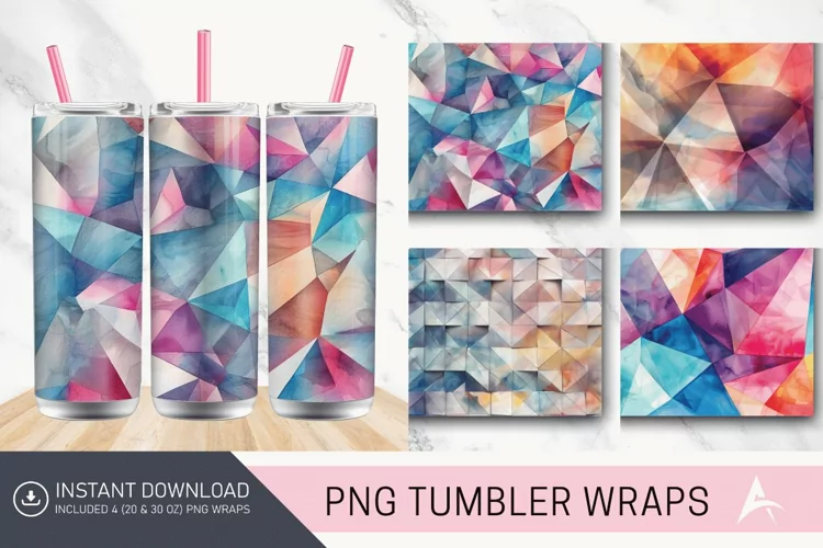 3D Watercolor Geometrical Tumbler wrap