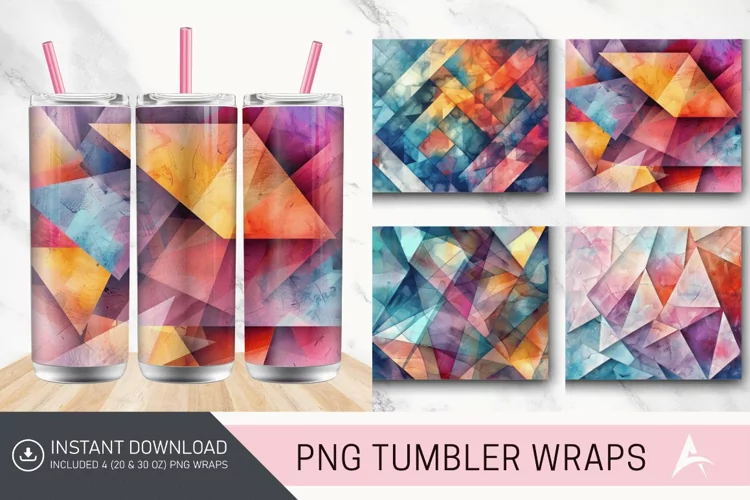 3D Watercolor Geometrical Tumbler Wrap