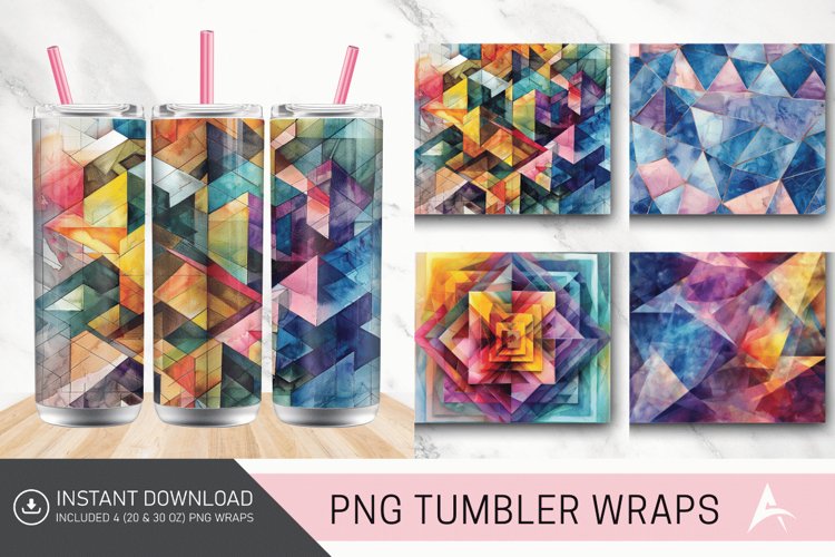 3D Watercolor Geometrical Tumbler wrap
