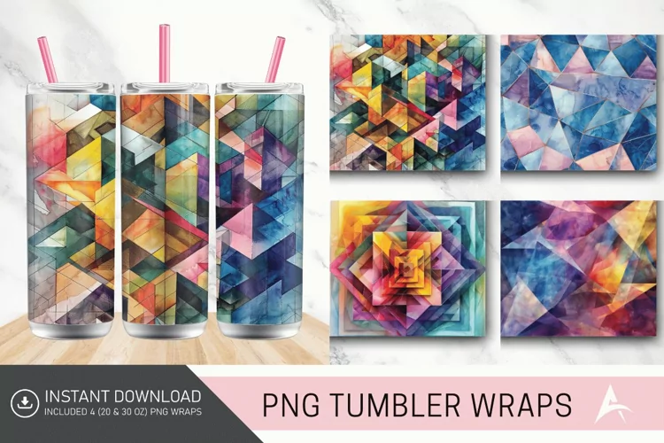 3D Watercolor Geometrical Tumbler wrap